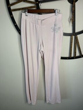 Juicy Couture y2k Light Pink Velour Joggers with Rhinestone Logo